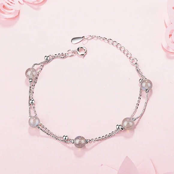*925 Sterling Silver Layered Moonstone Bracelet